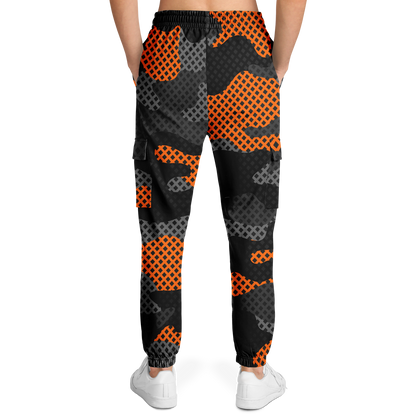 Camo Cargo Pants | Unisex | Black & Orange Pixel Camouflage