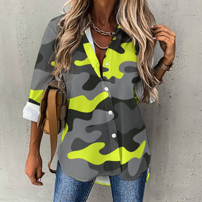 Women's Button-Up Camo Shirt | Yellow, Black & Gray