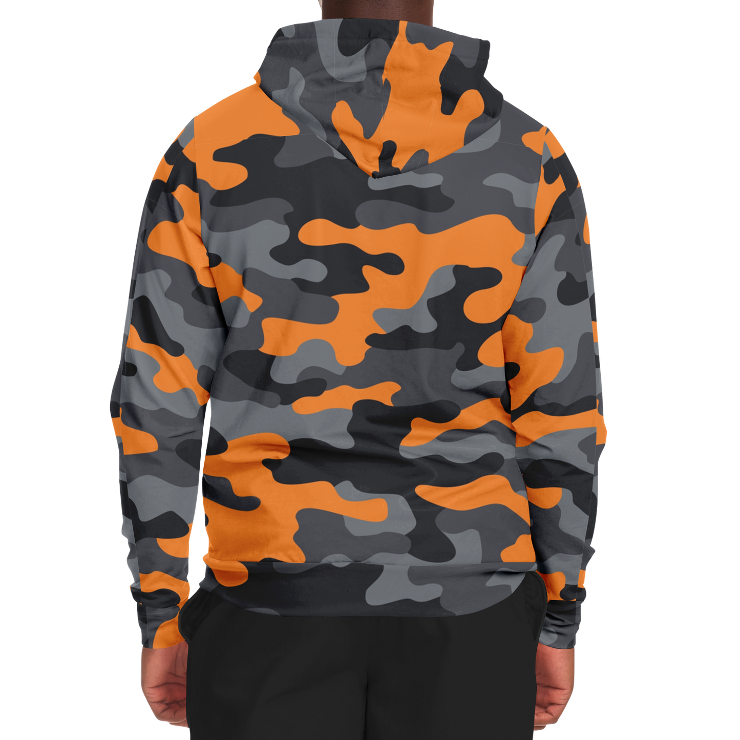 Zip-Up Hoodie | Orange, Black, and Gray Camouflage