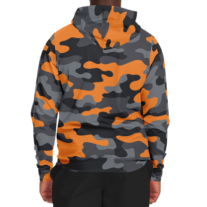 Zip-Up Hoodie | Orange, Black, and Gray Camouflage