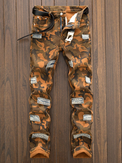 Men's Camo Jeans: Micro Elastic, Multi-Pocket, Straight Fit