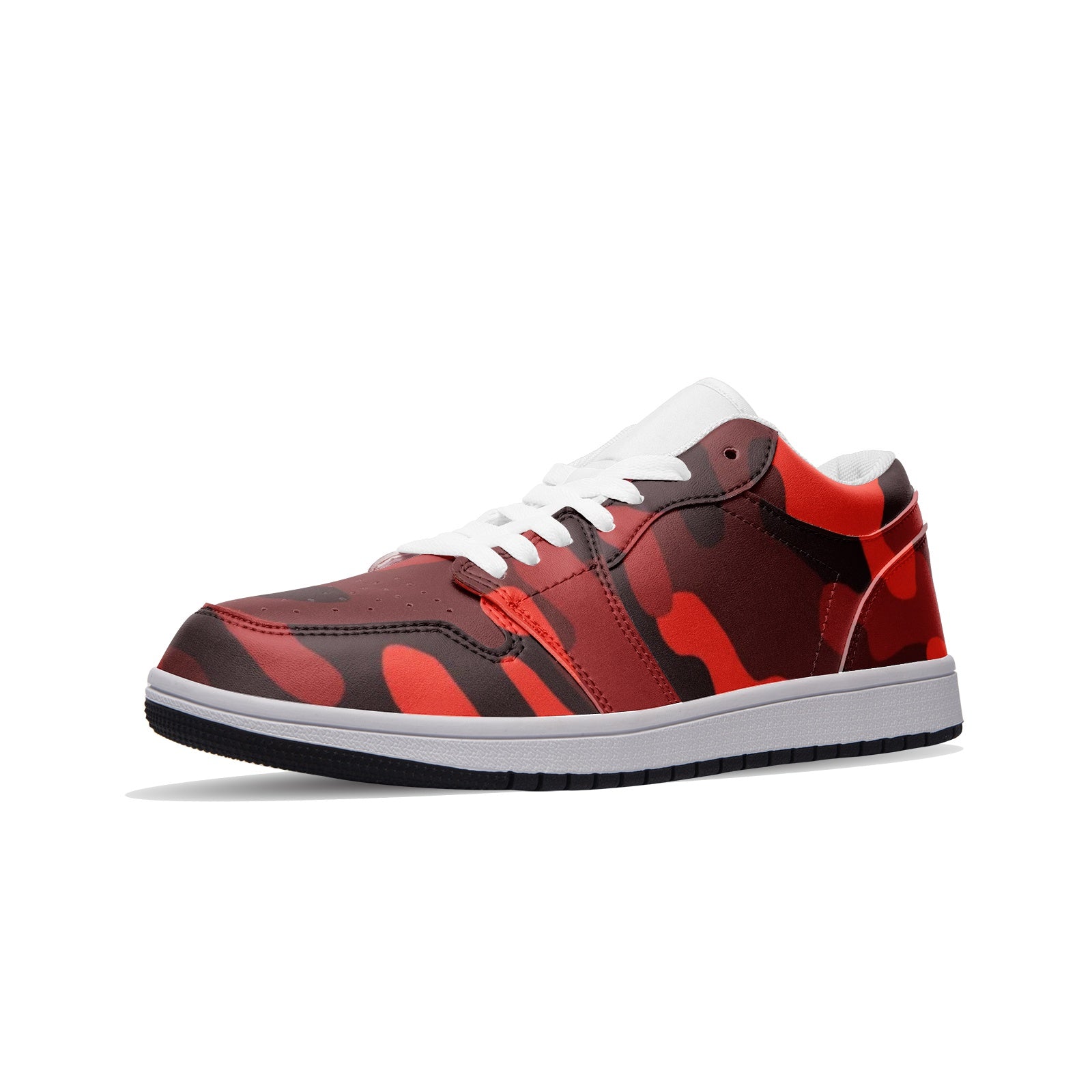 Camo Shoes | Scarlet Red & Black Low Top Leather Sneakers