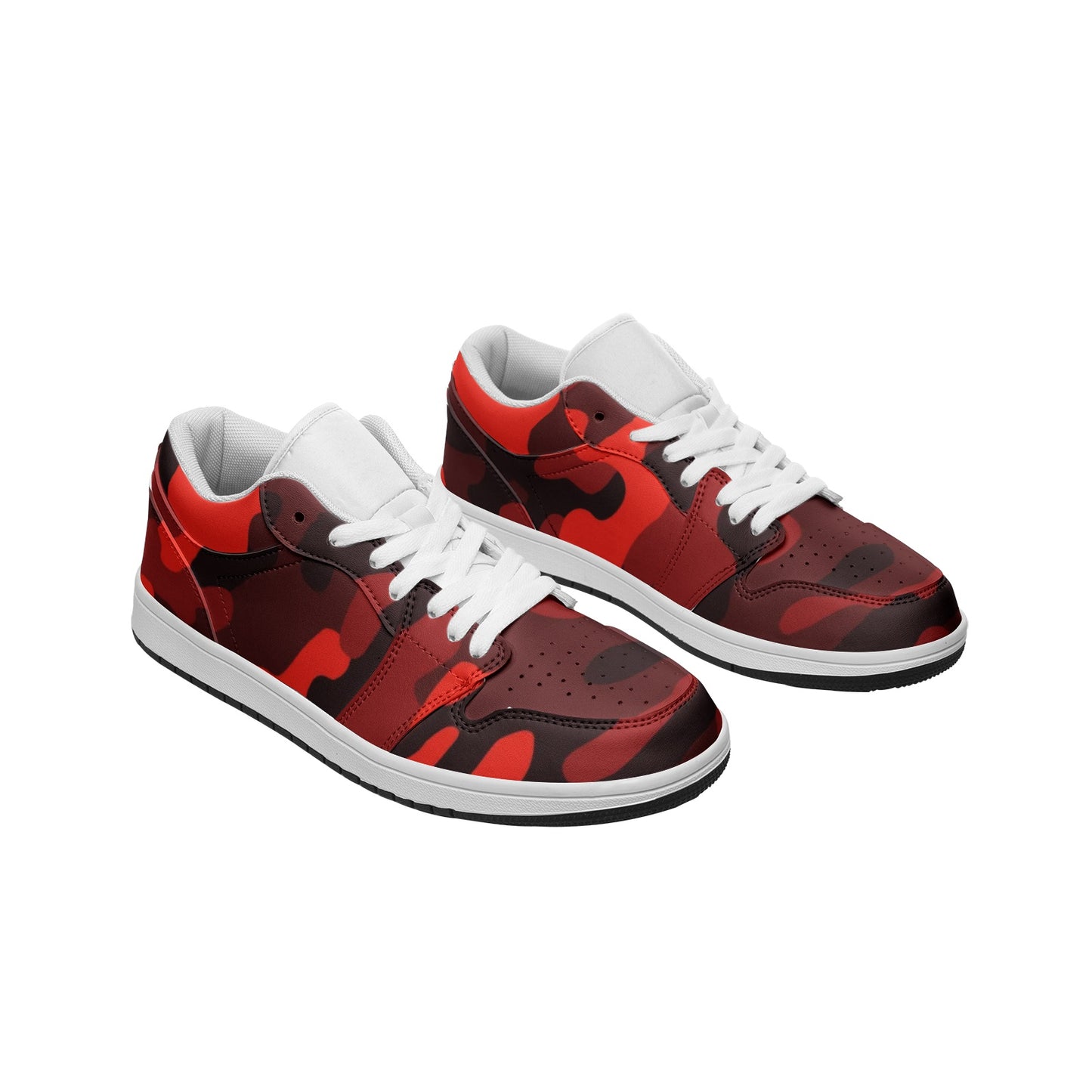 Camo Shoes | Scarlet Red & Black Low Top Leather Sneakers