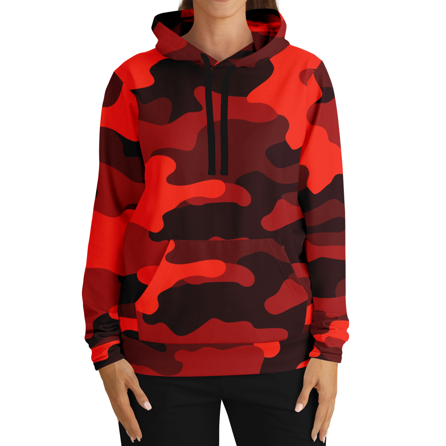 Camo Hoodie | Scarlet Red & Black Camouflage Pullover