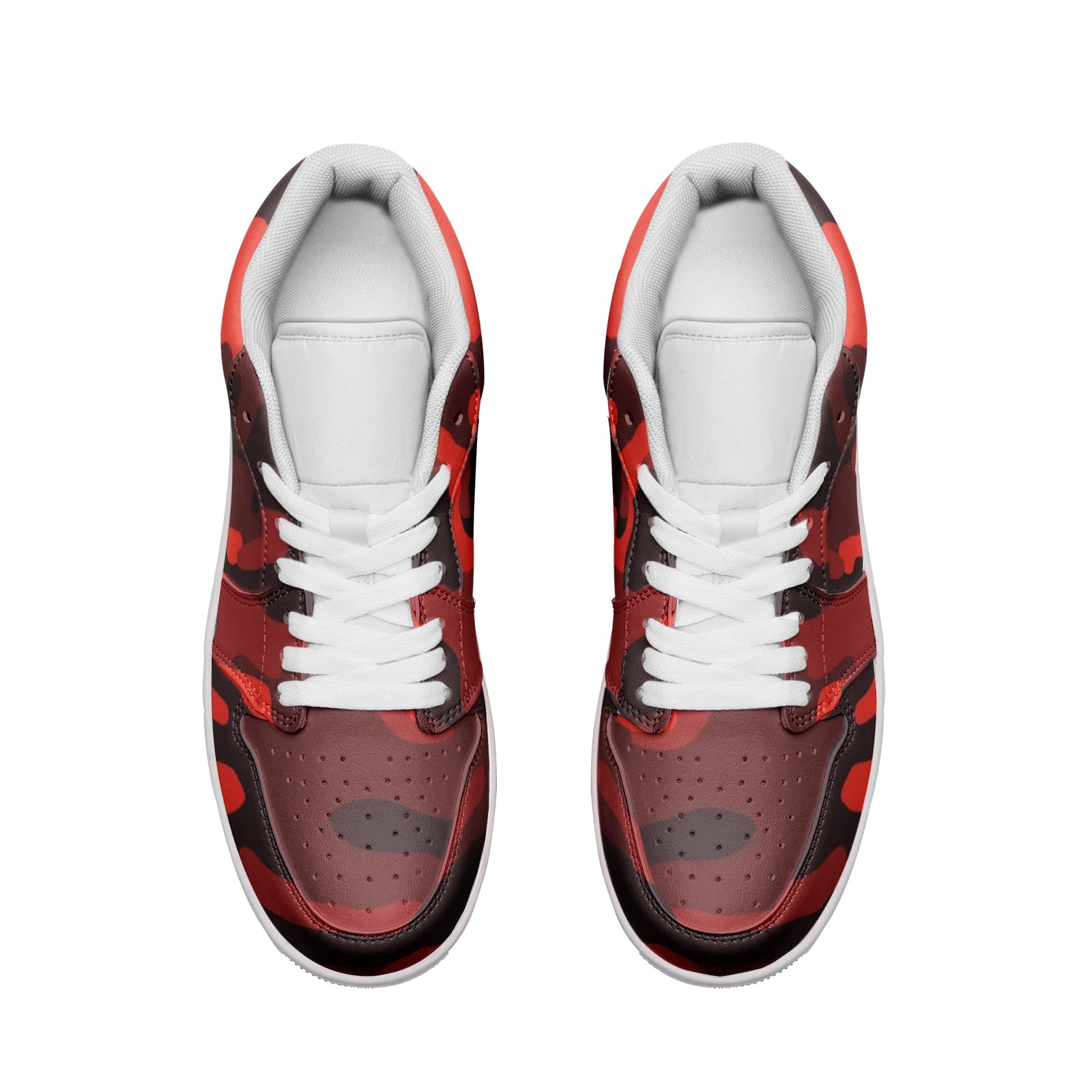 Camo Shoes | Scarlet Red & Black Low Top Leather Sneakers