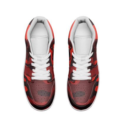 Camo Shoes | Scarlet Red & Black Low Top Leather Sneakers