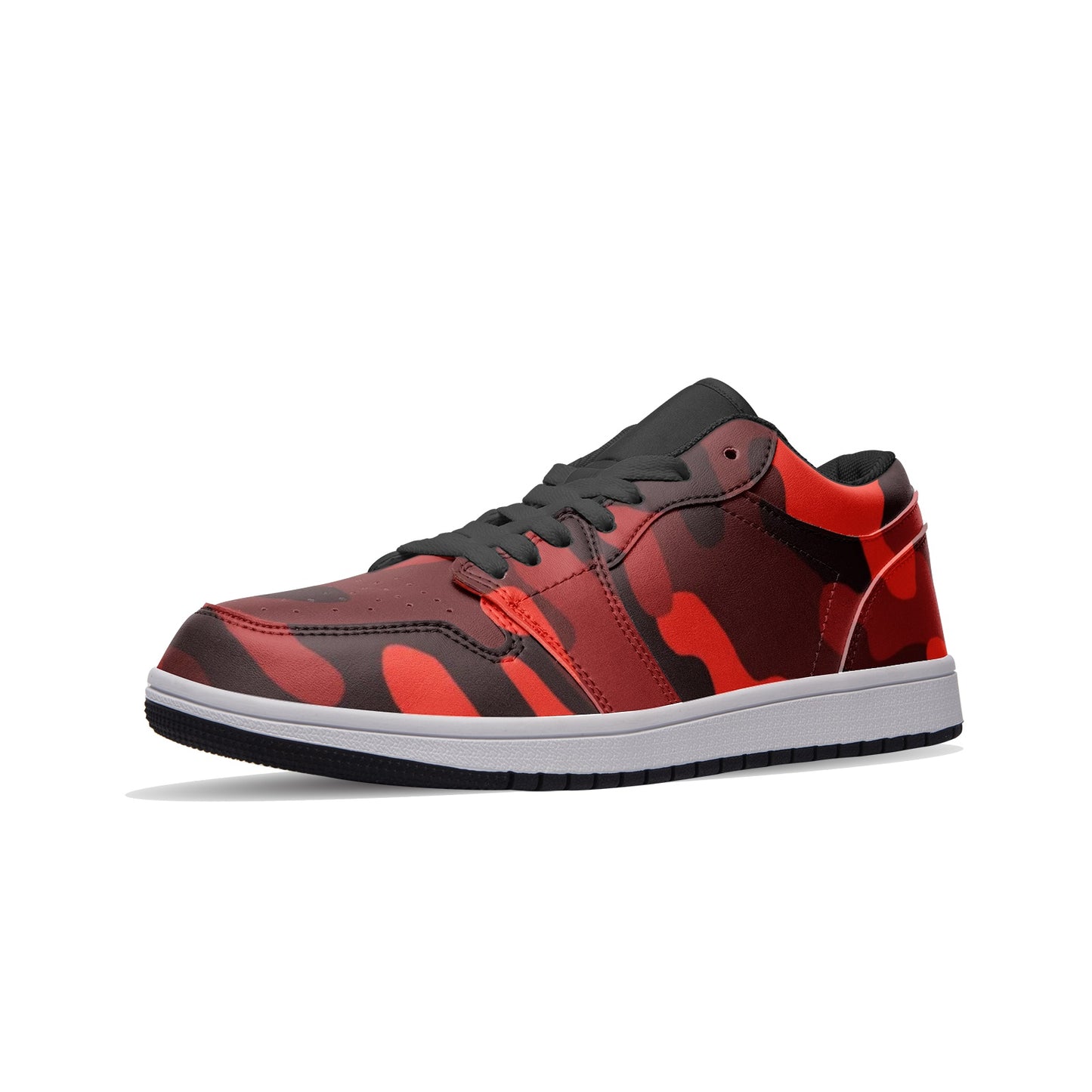 Camo Shoes | Scarlet Red & Black Low Top Leather Sneakers