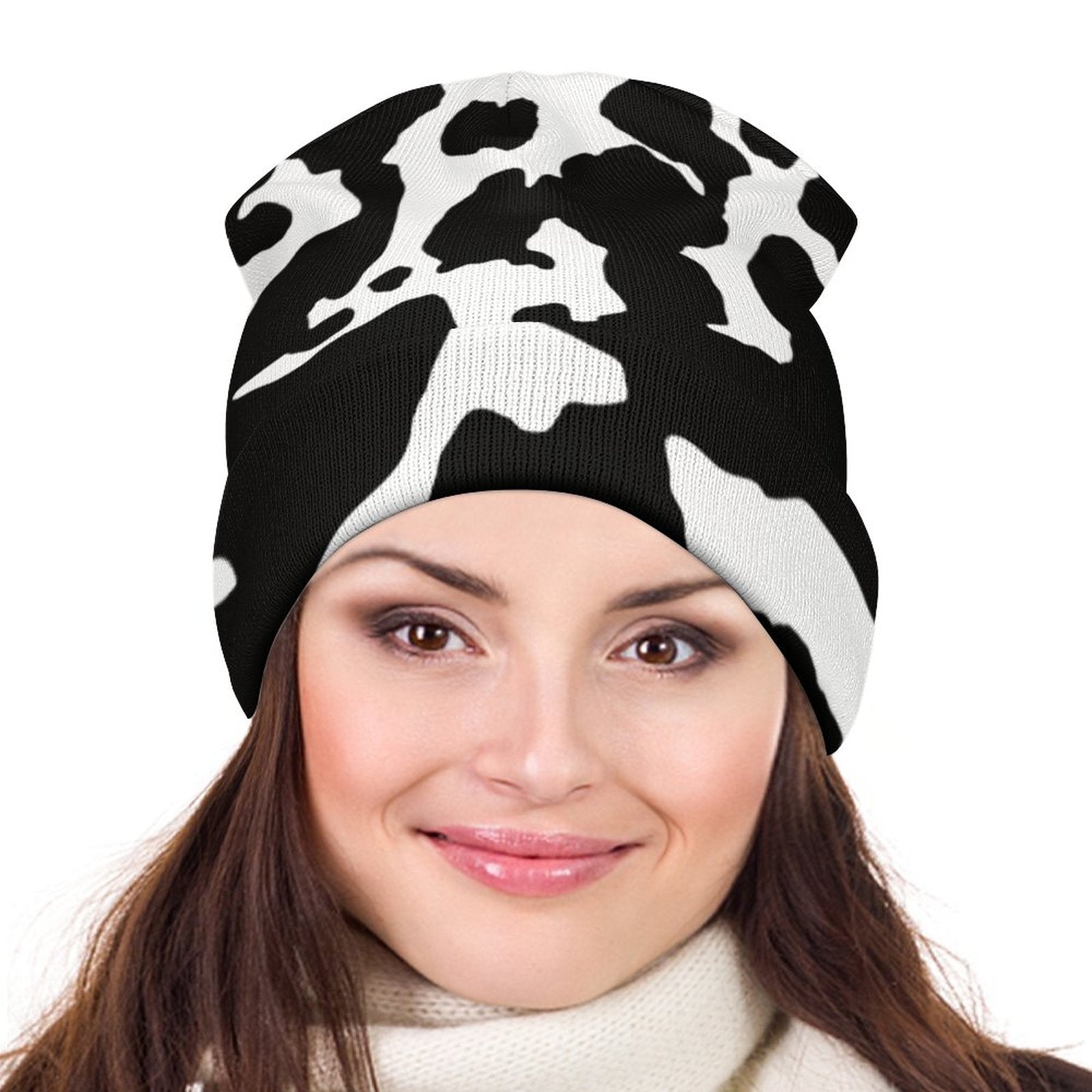 Camo Beanie | Black & White Cow Camouflage