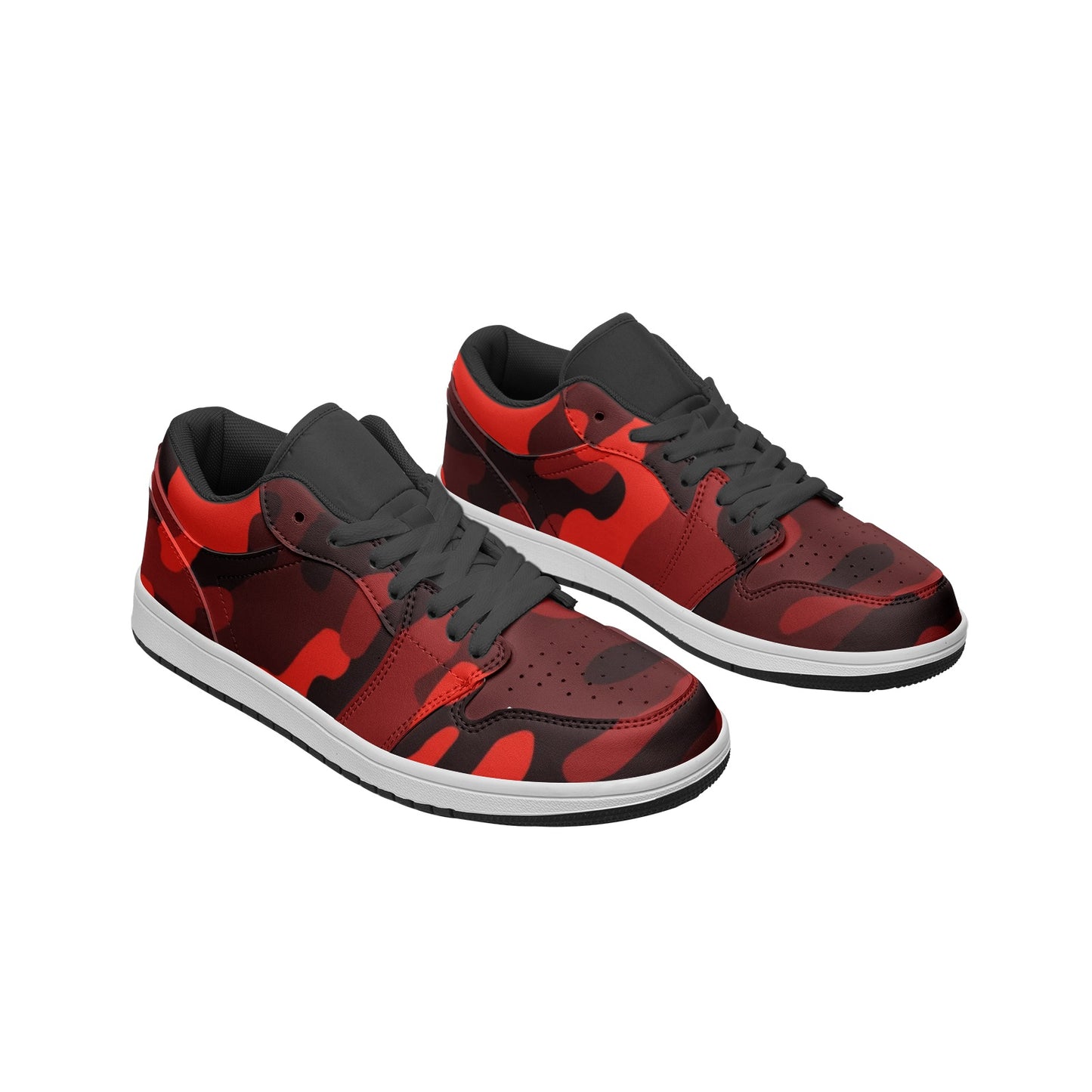 Camo Shoes | Scarlet Red & Black Low Top Leather Sneakers