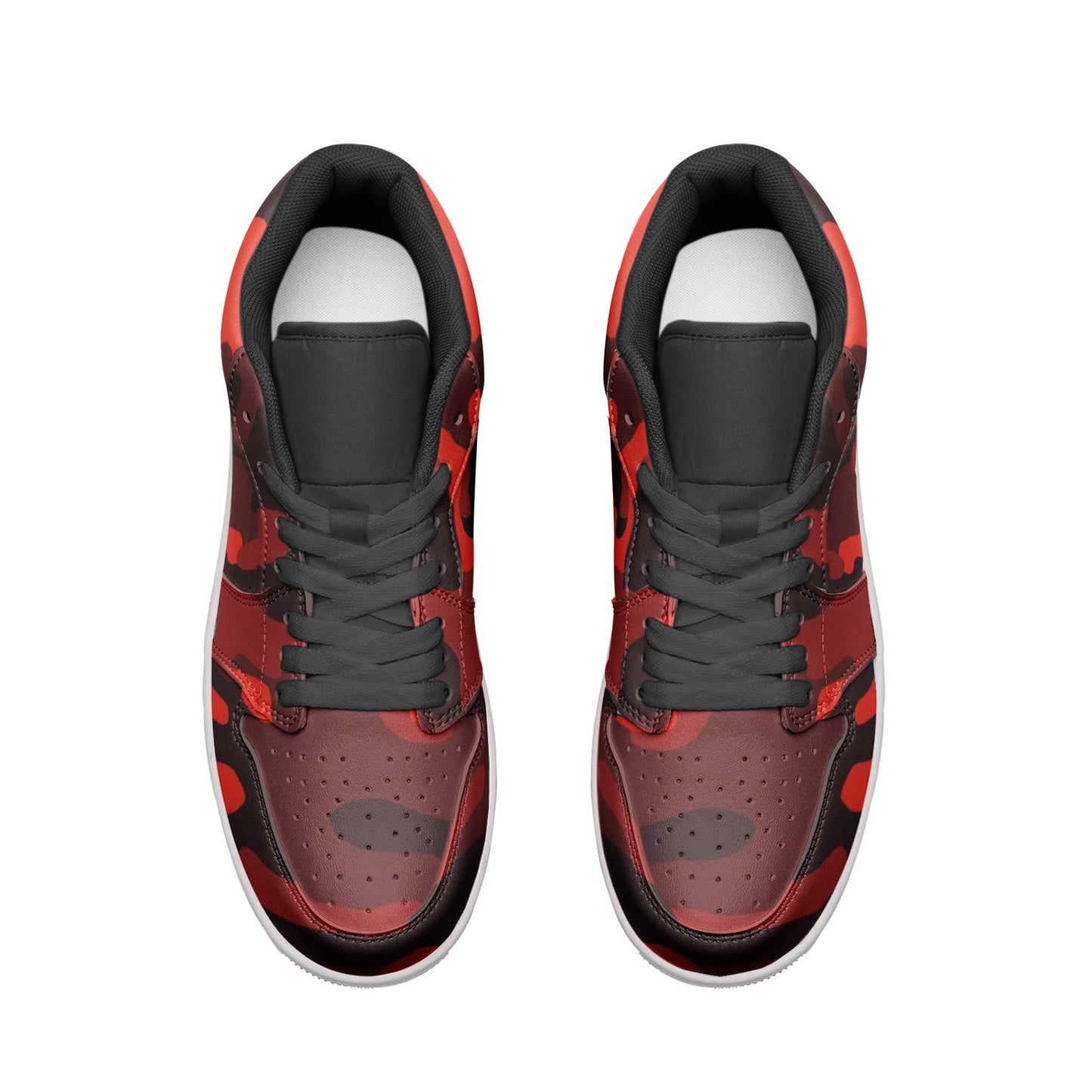 Camo Shoes | Scarlet Red & Black Low Top Leather Sneakers