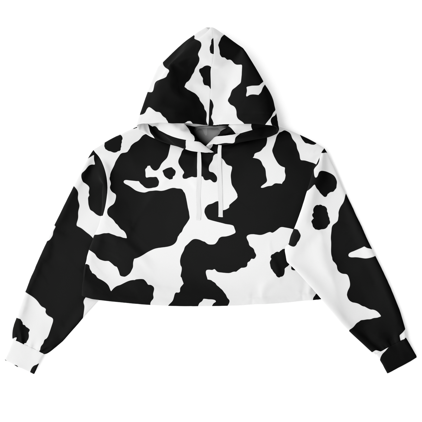 Cropped Hoodie For Women | Black & White Cow Camouflage