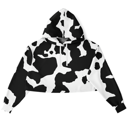 Cropped Hoodie For Women | Black & White Cow Camouflage