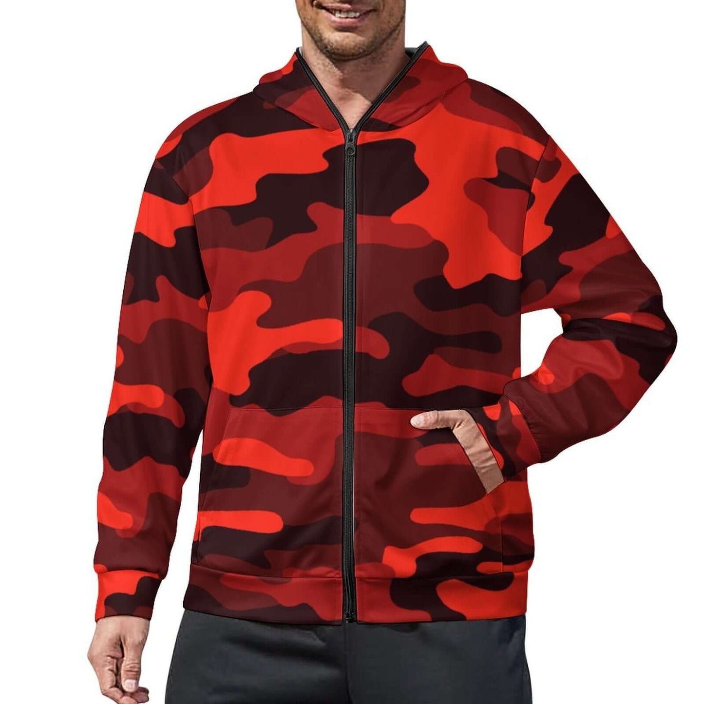 Zip up Camo Hoodie | Scarlet Red & Black Camouflage