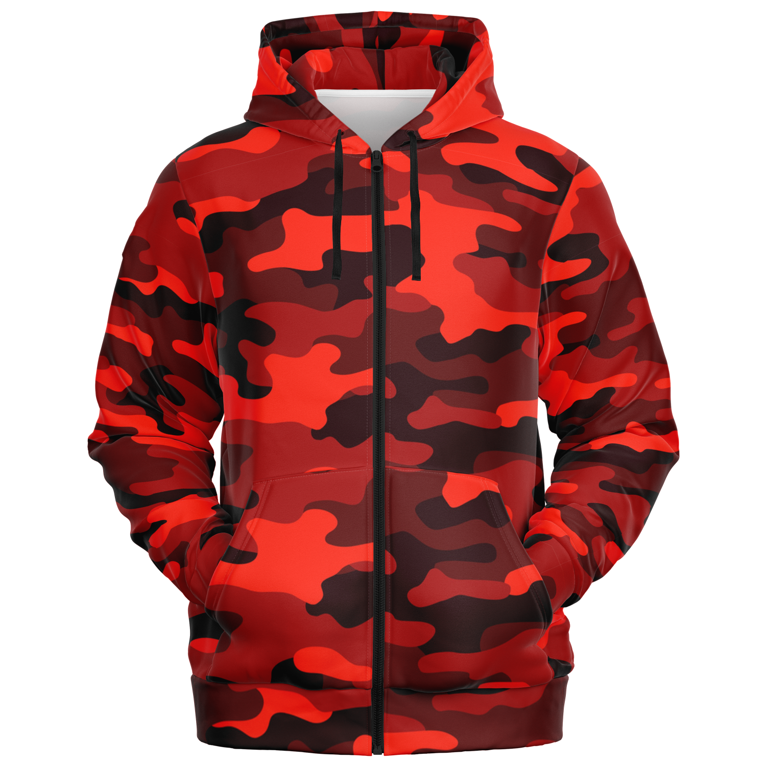 Zip-Up Hoodie | Scarlet Red & Black Camouflage