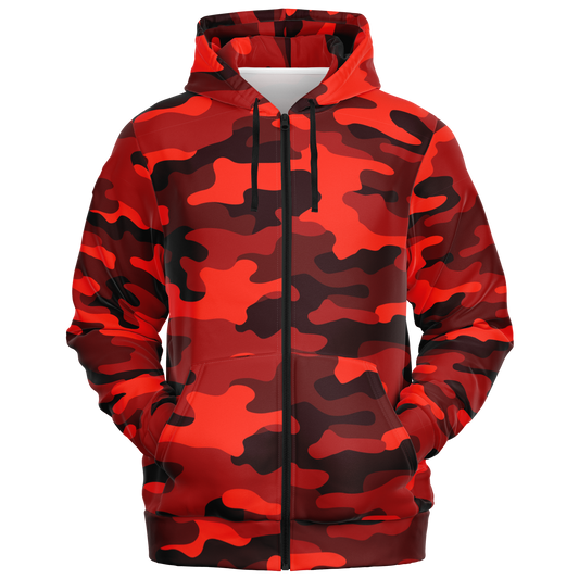 Zip-Up Hoodie | Scarlet Red & Black Camouflage