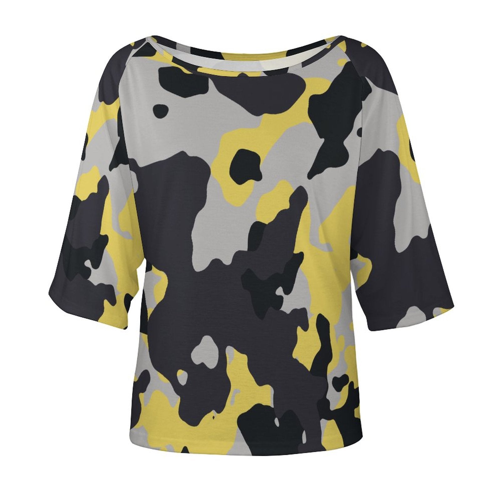 Off The Shoulder Top | Yellow, Black & Silver Camouflage