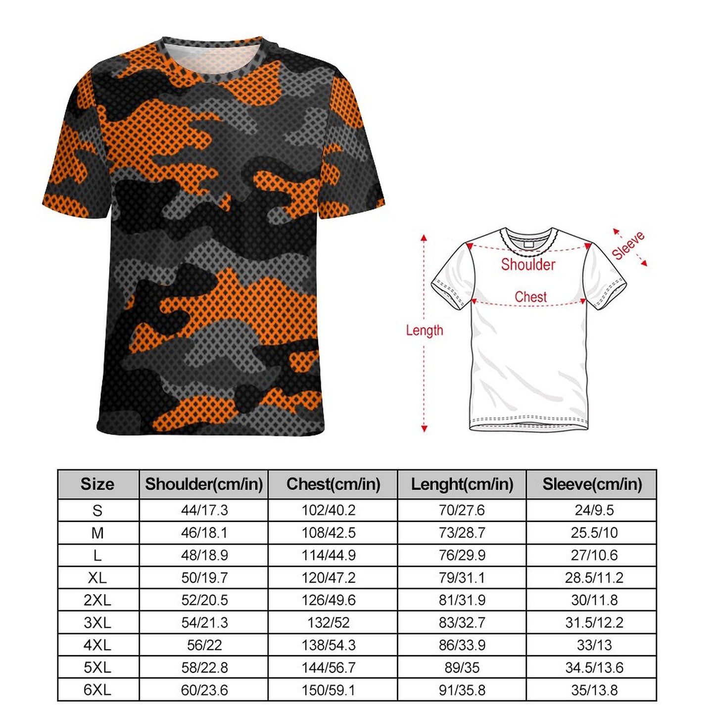 Camo Shirt | Black & Orange Pixel Camouflage T