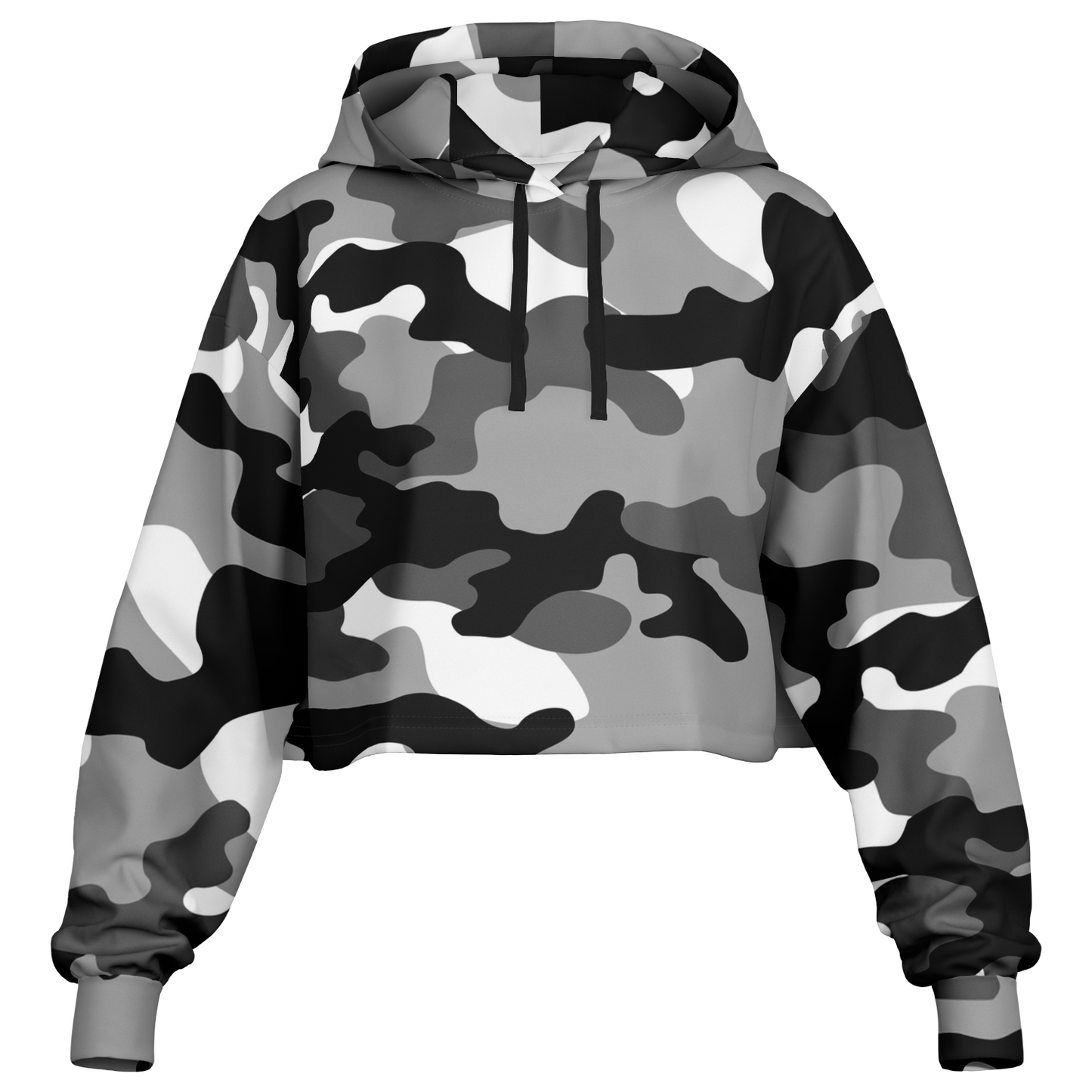 Cropped Hoodie For Women | Black, White & Gray Camouflage