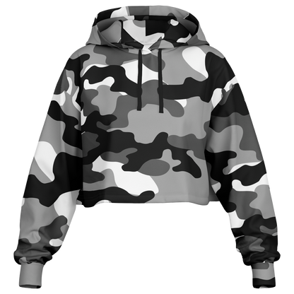 Cropped Hoodie For Women | Black, White & Gray Camouflage