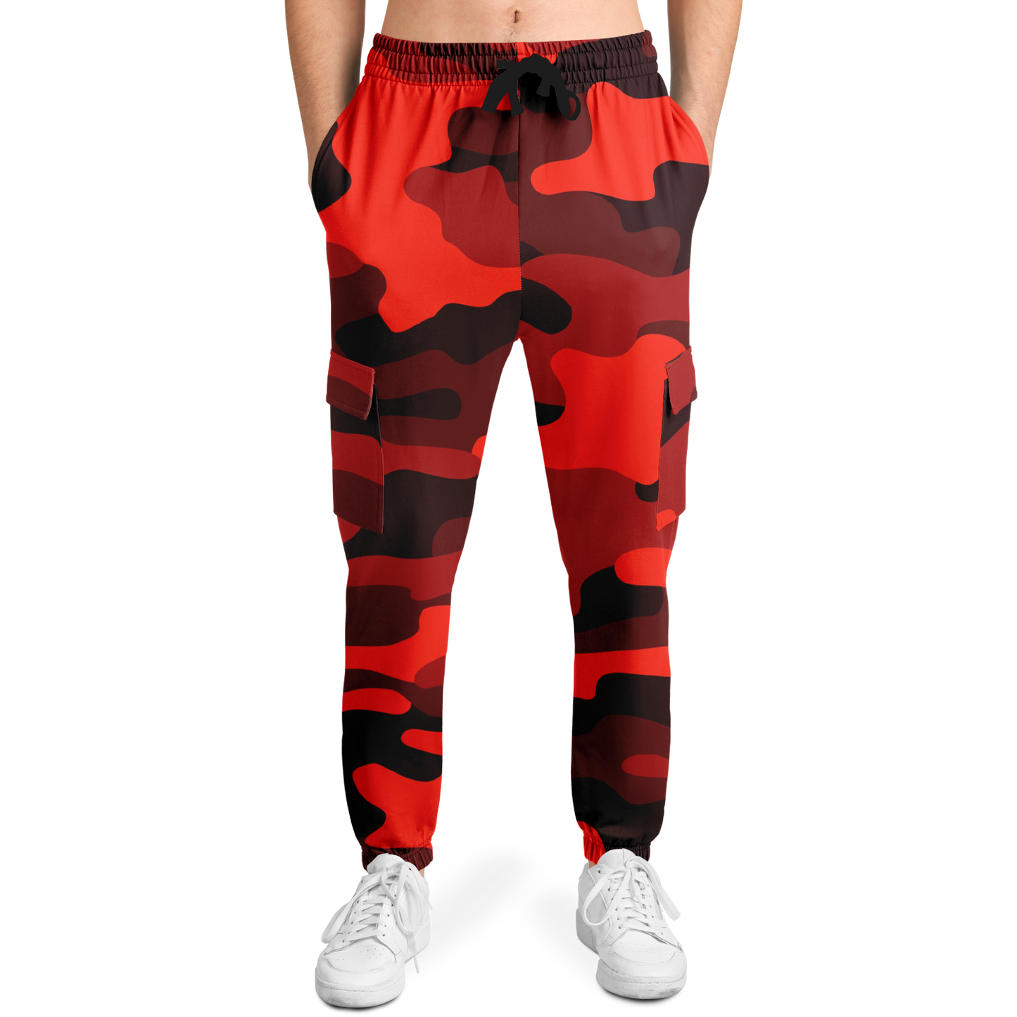 Camo Cargo Pants | Unisex | Scarlet Red & Black