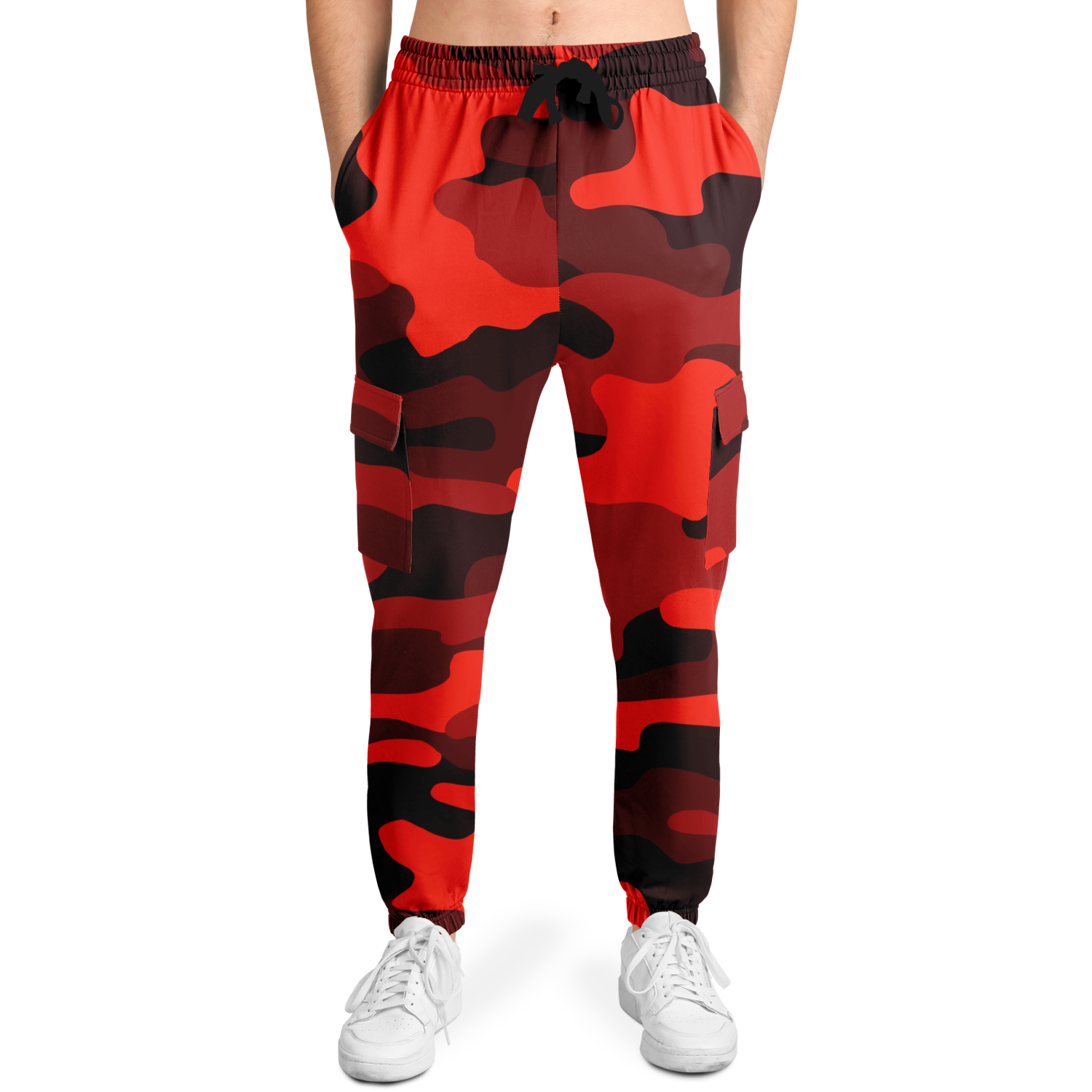 Camo Cargo Pants | Unisex | Scarlet Red & Black