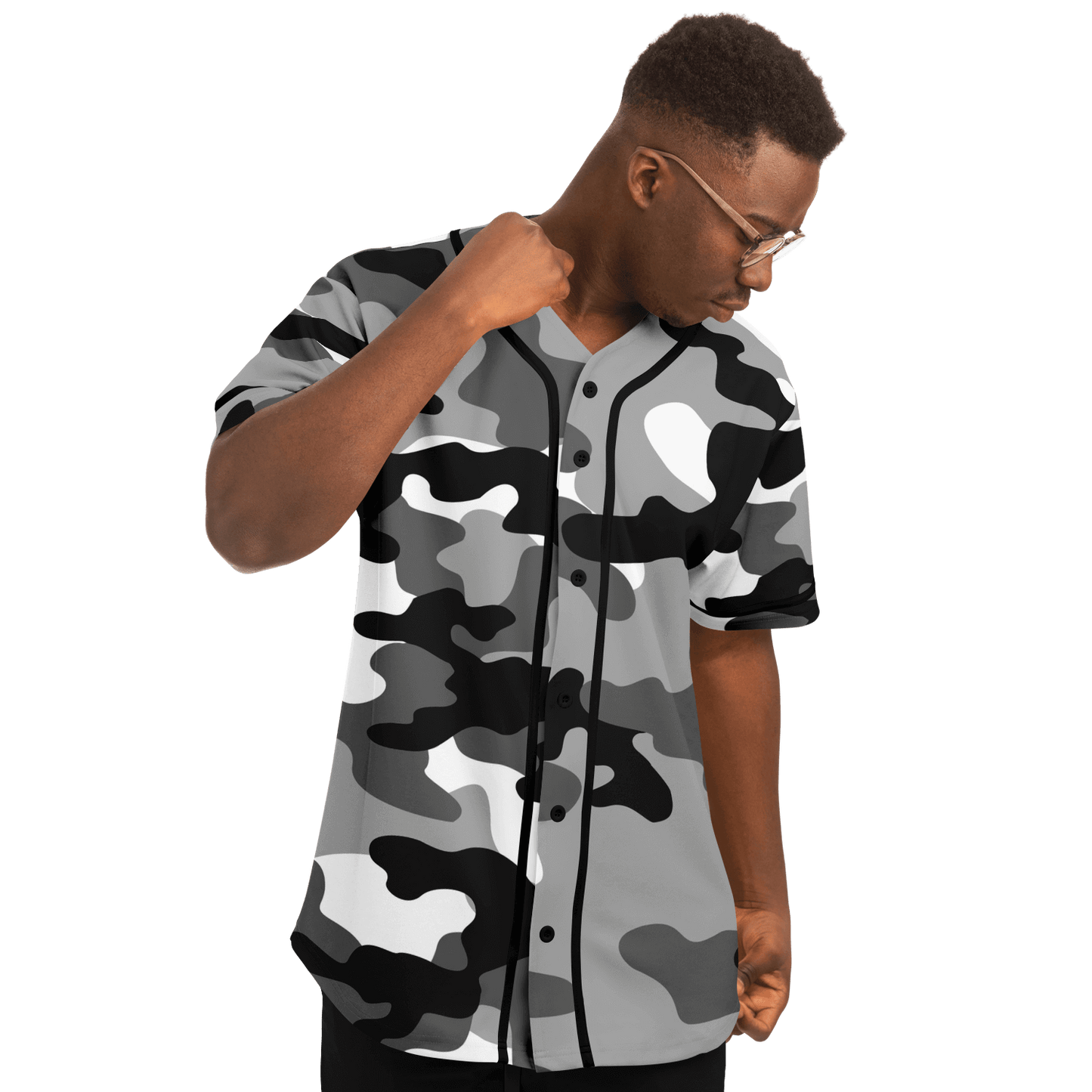 Camo Baseball Jersey | Black, White & Gray Camouflage