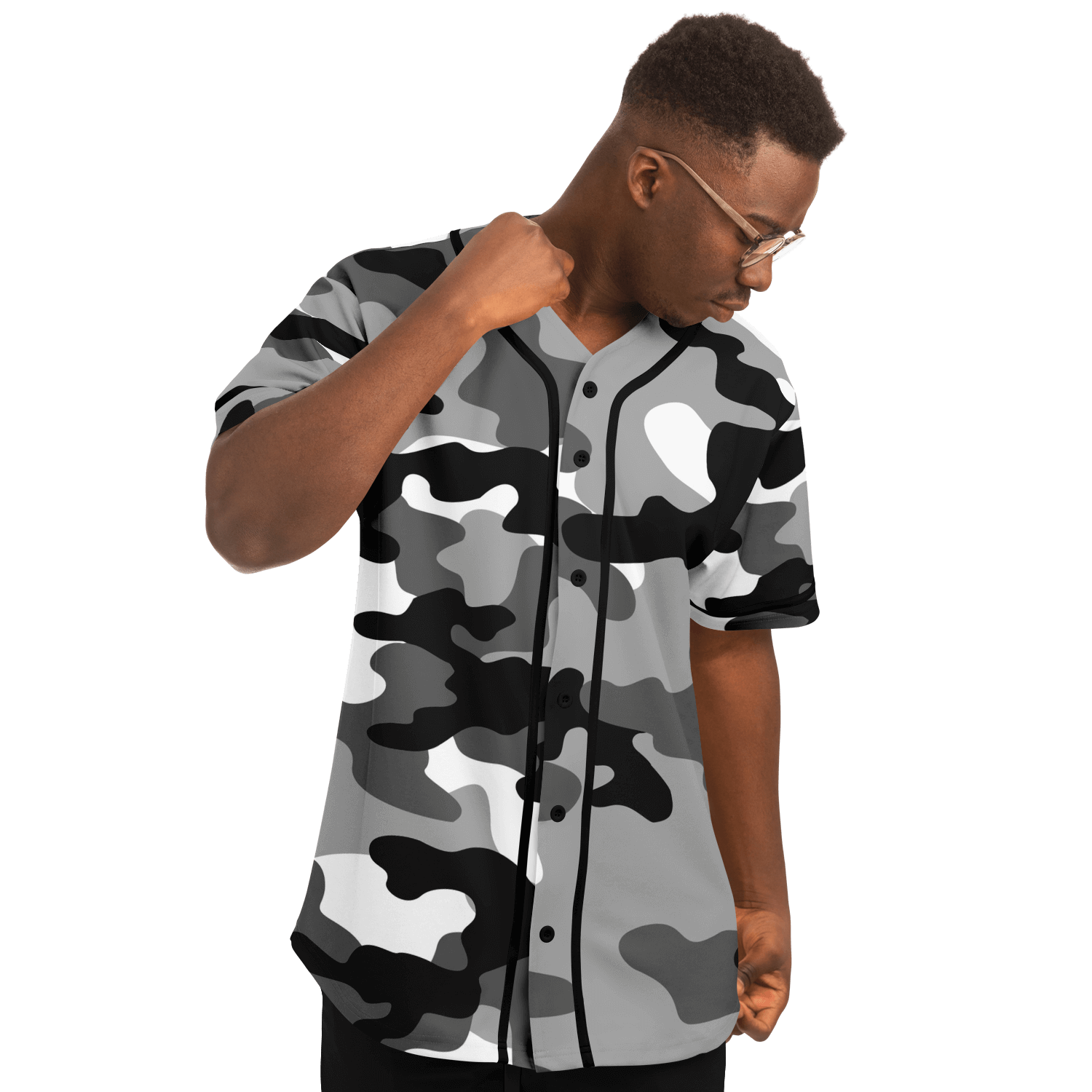 Camo Baseball Jersey | Black, White & Gray Camouflage