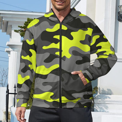 Zip up Camo Hoodie | Black, Gray & Yellow Camouflage