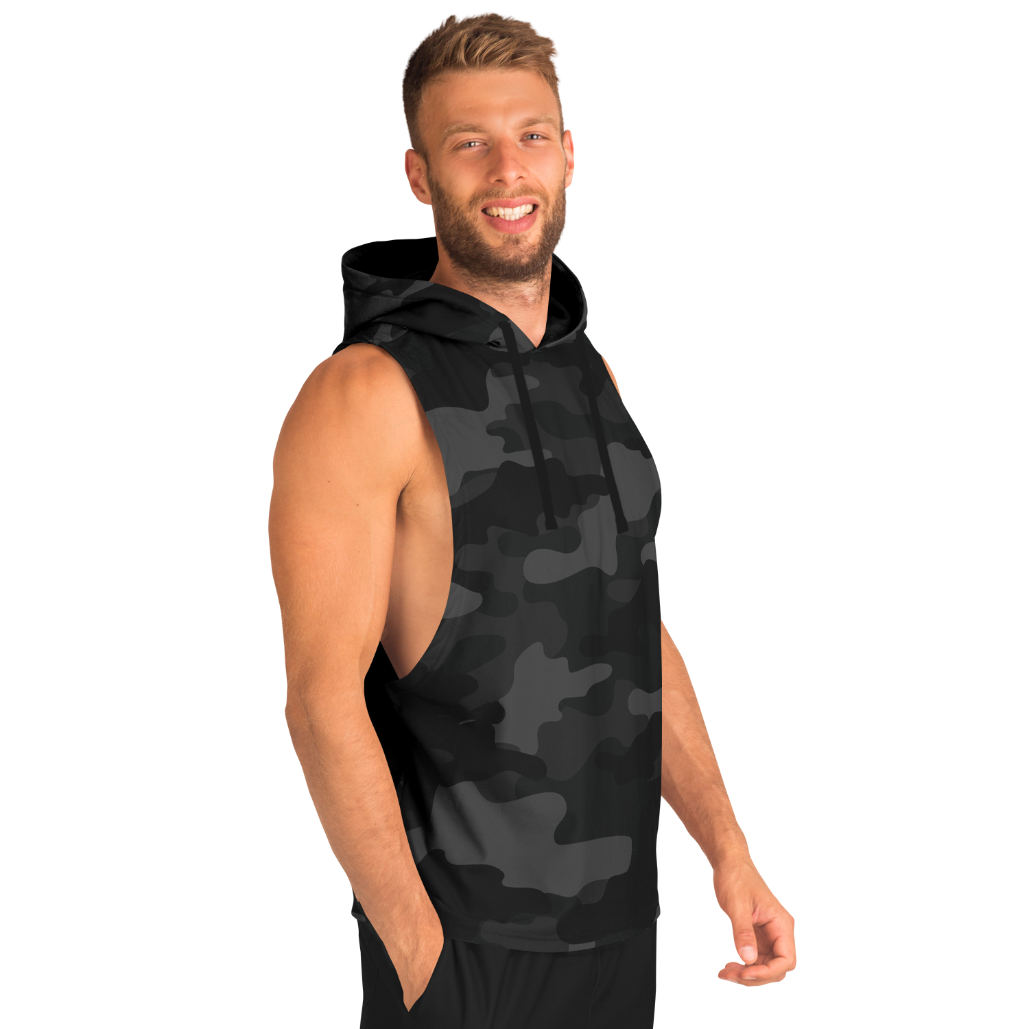 Sleeveless Hoodie | Black Camouflage