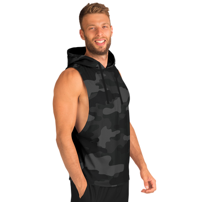 Sleeveless Hoodie | Black Camouflage