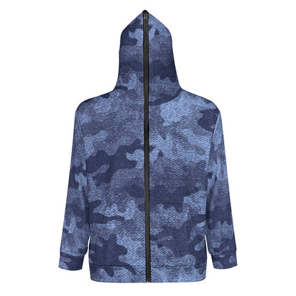 Zip up Camo Hoodie | Denim Blue Camouflage