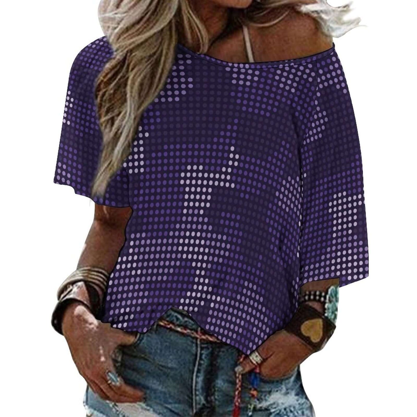 Off The Shoulder Top | Blue Led Screen Camo Shirt