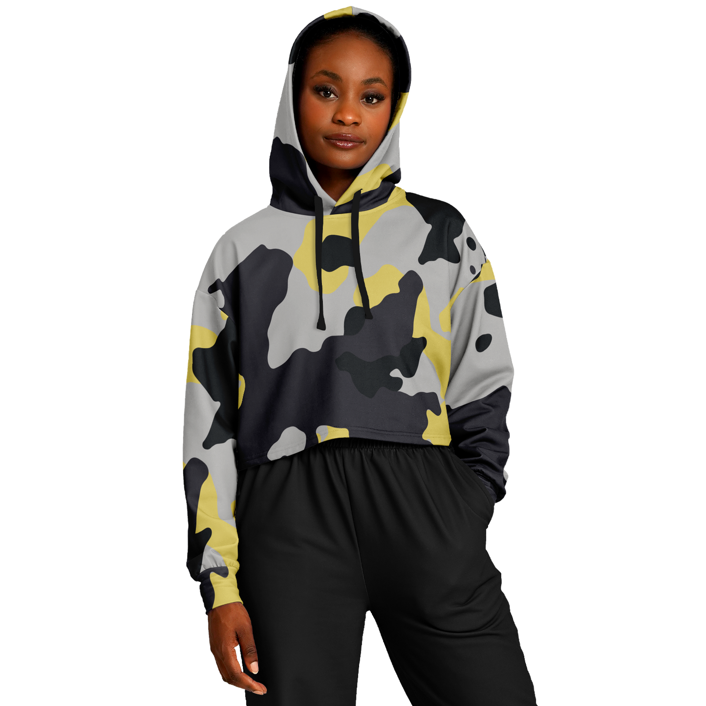 Cropped Hoodie For Women | Yellow, Black & Silver Camouflage