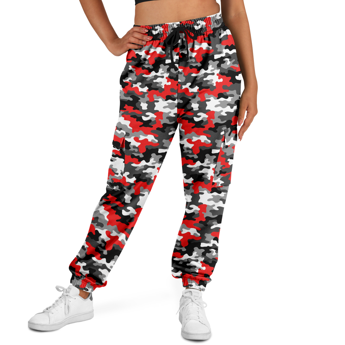 Red Camo Cargo Pants | Mixed Gray, Black, and White | Unisex