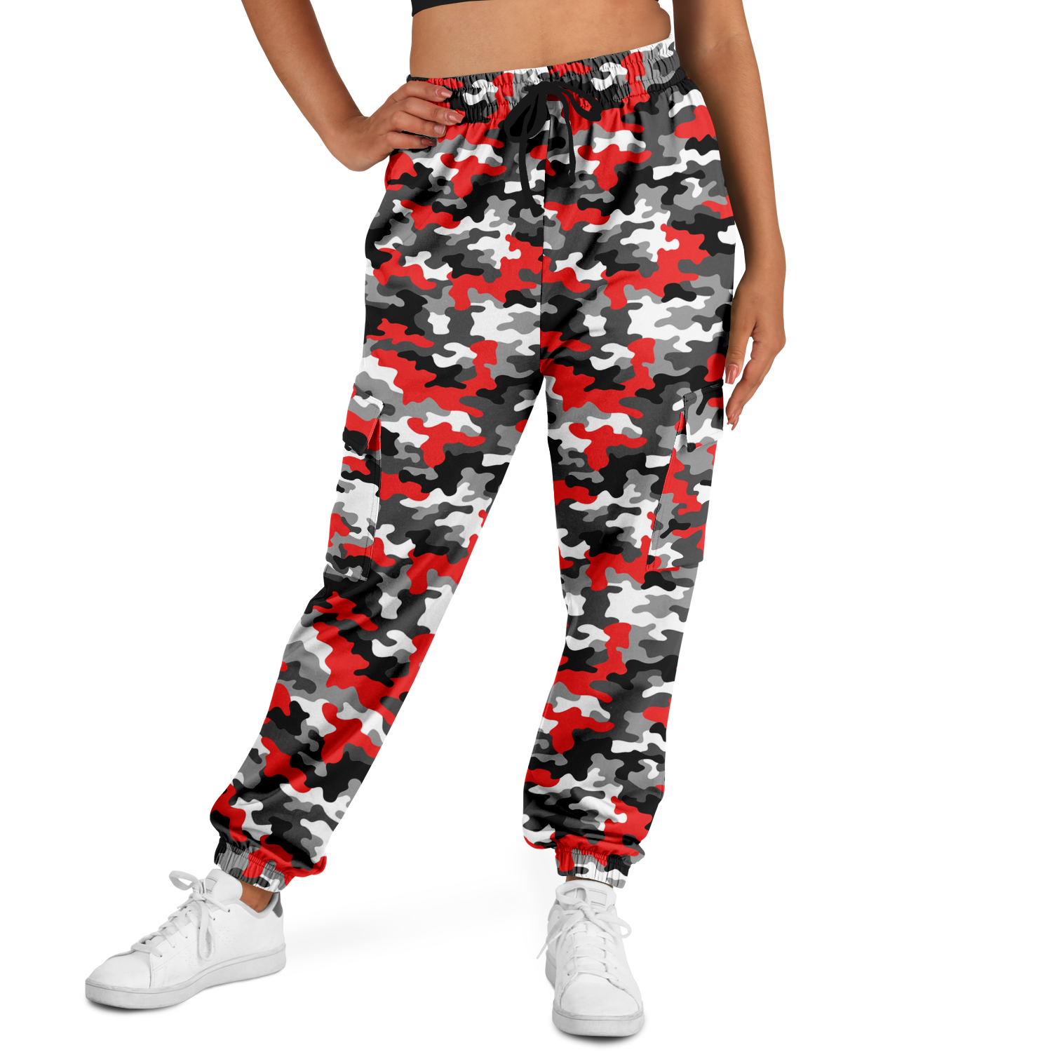 Red Camo Cargo Pants | Mixed Gray, Black, and White | Unisex