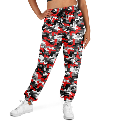 Red Camo Cargo Pants | Mixed Gray, Black, and White | Unisex