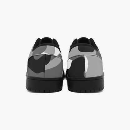 Camo Sneakers | Gray Black Low-Top Leather Camouflage Shoes