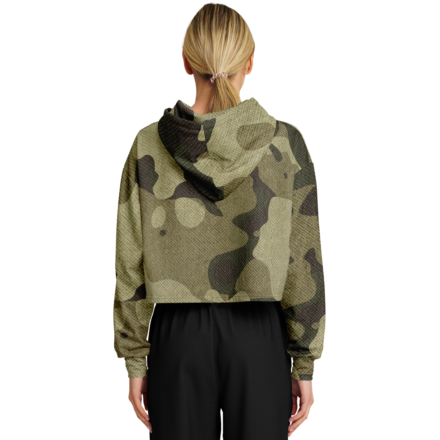 Cropped Hoodie For Women | Green Fabric Camouflage