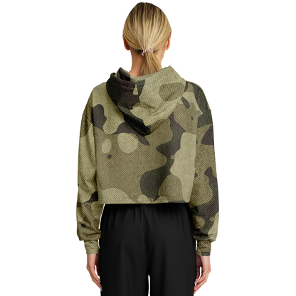 Cropped Hoodie For Women | Green Fabric Camouflage