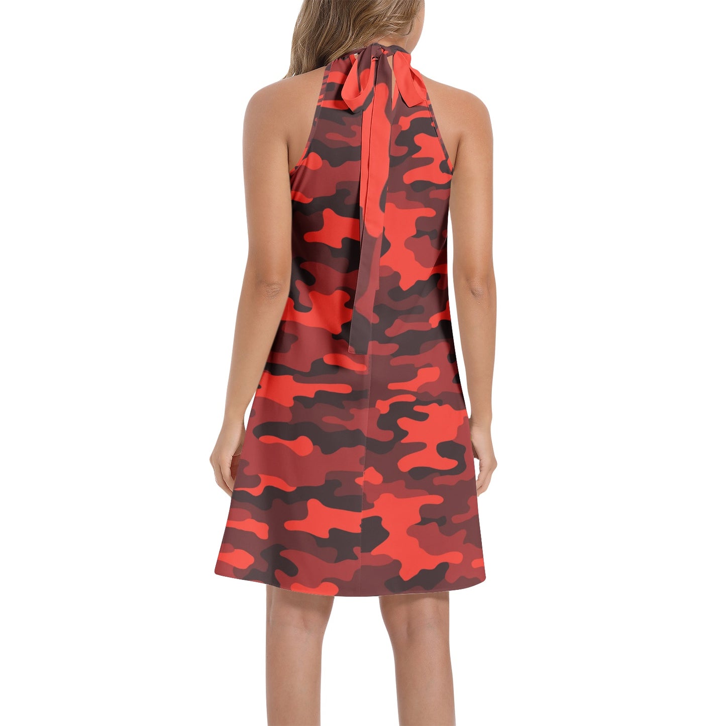 Flared Camo Dress | Halter Neck | Scarlet Red and Black