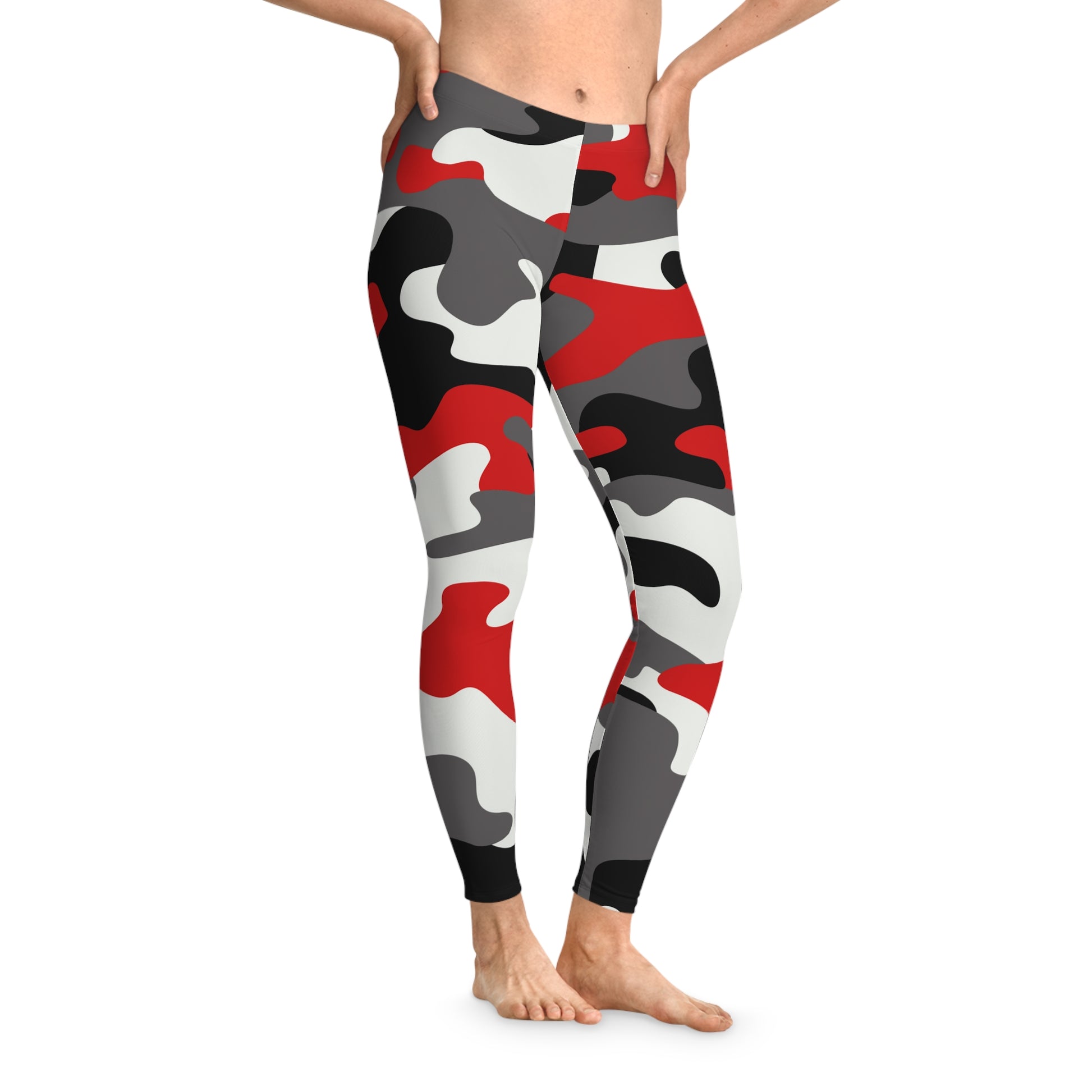 Red, Black, and White Camo Leggings For Women