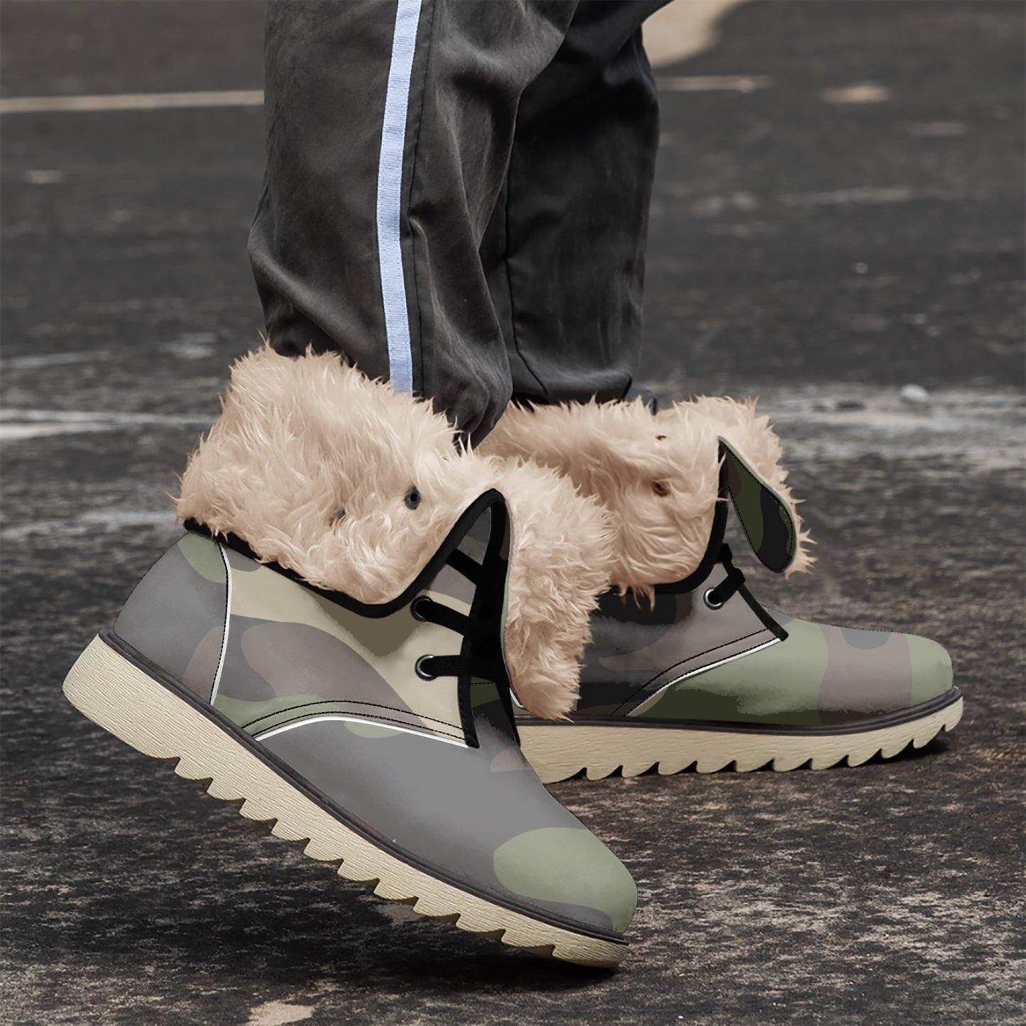 Camo Boots | Classic Green Cotton-Pad Fur Lining