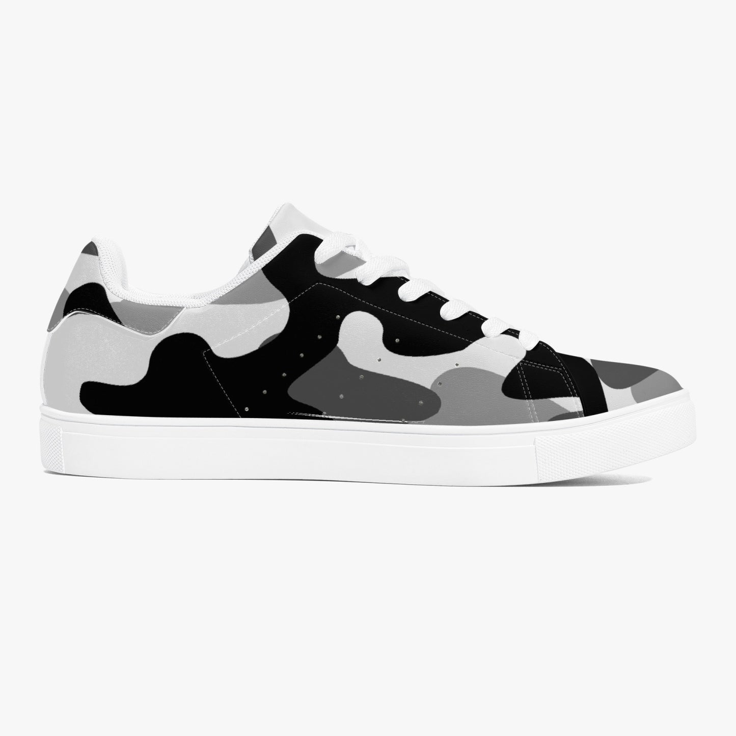 Camo Sneakers | Classic Low-Top Leather | Gray, Black and White