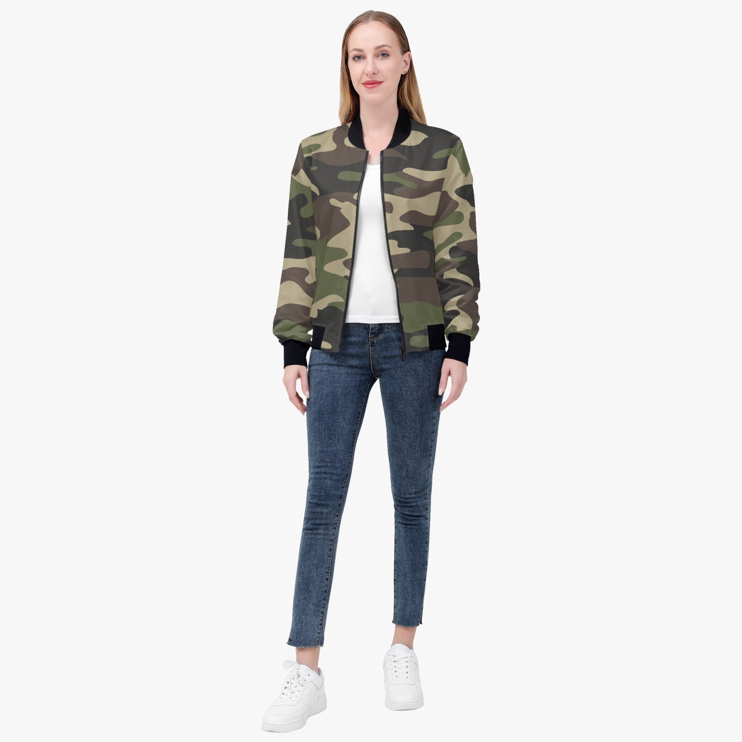 Women's Camo Bomber Jacket | Classic Green Camouflage