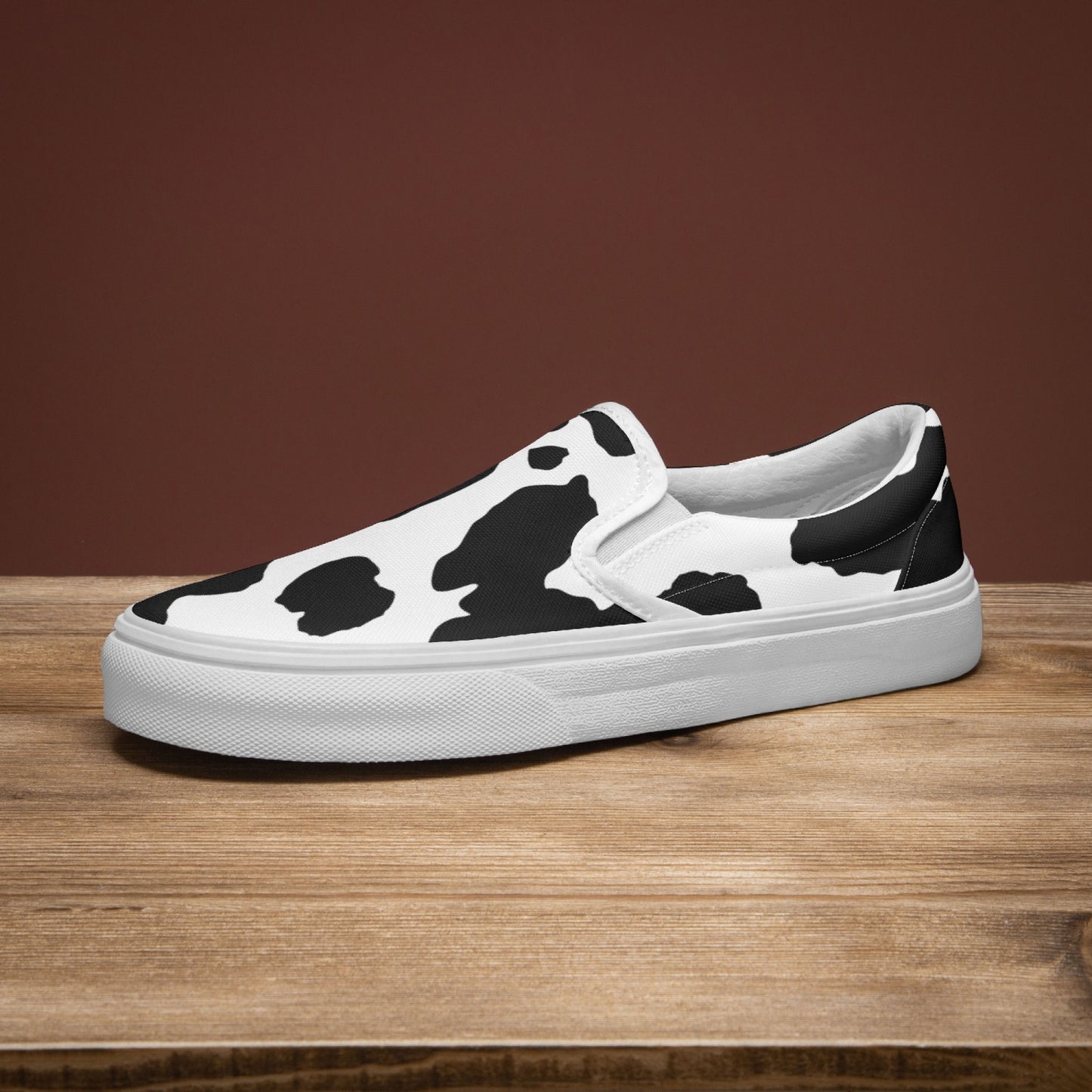 Camo Slip-On Shoes | Black & White Cow Print