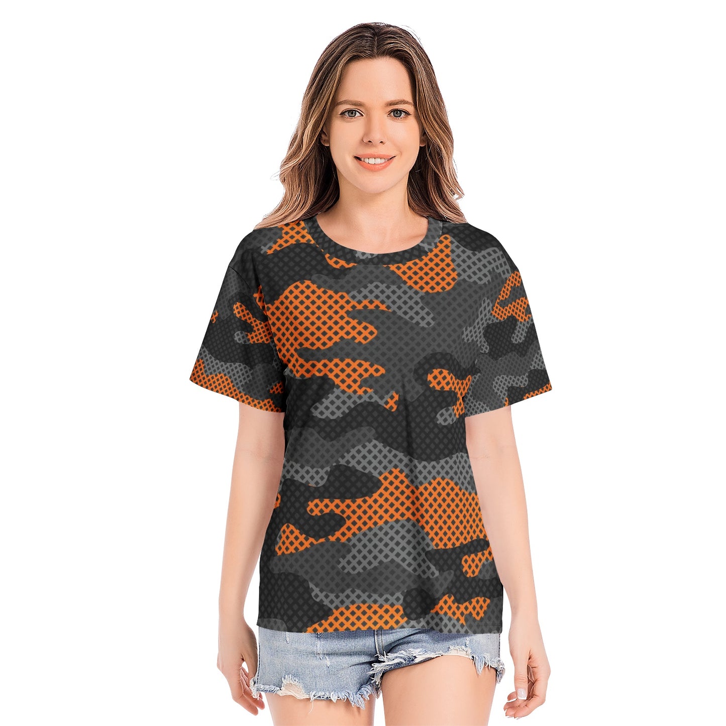 Camo T-shirt | Cotton | Unisex | Orange and Black Pixel