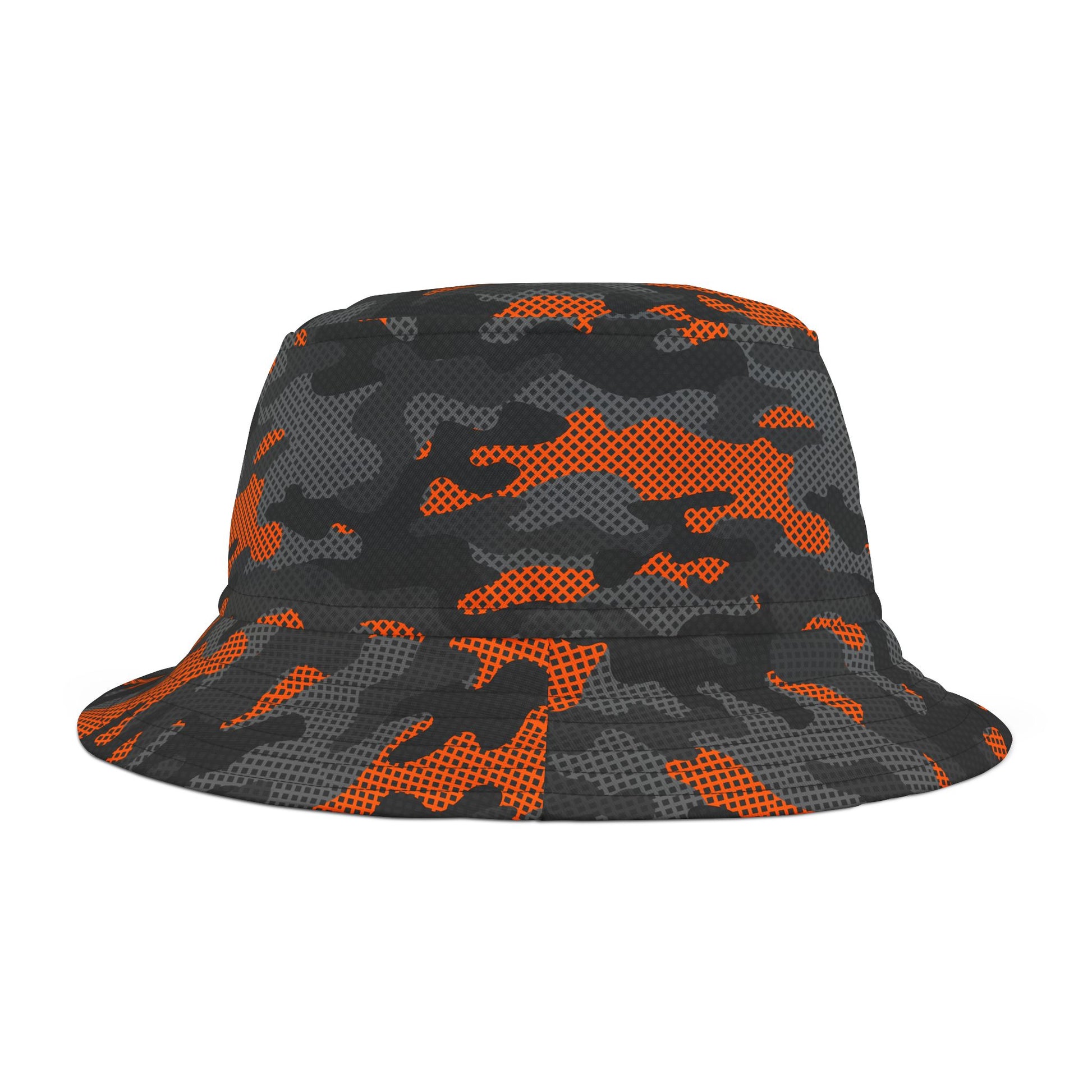 Camo Bucket Hat | Black & Orange Pixel Camouflage