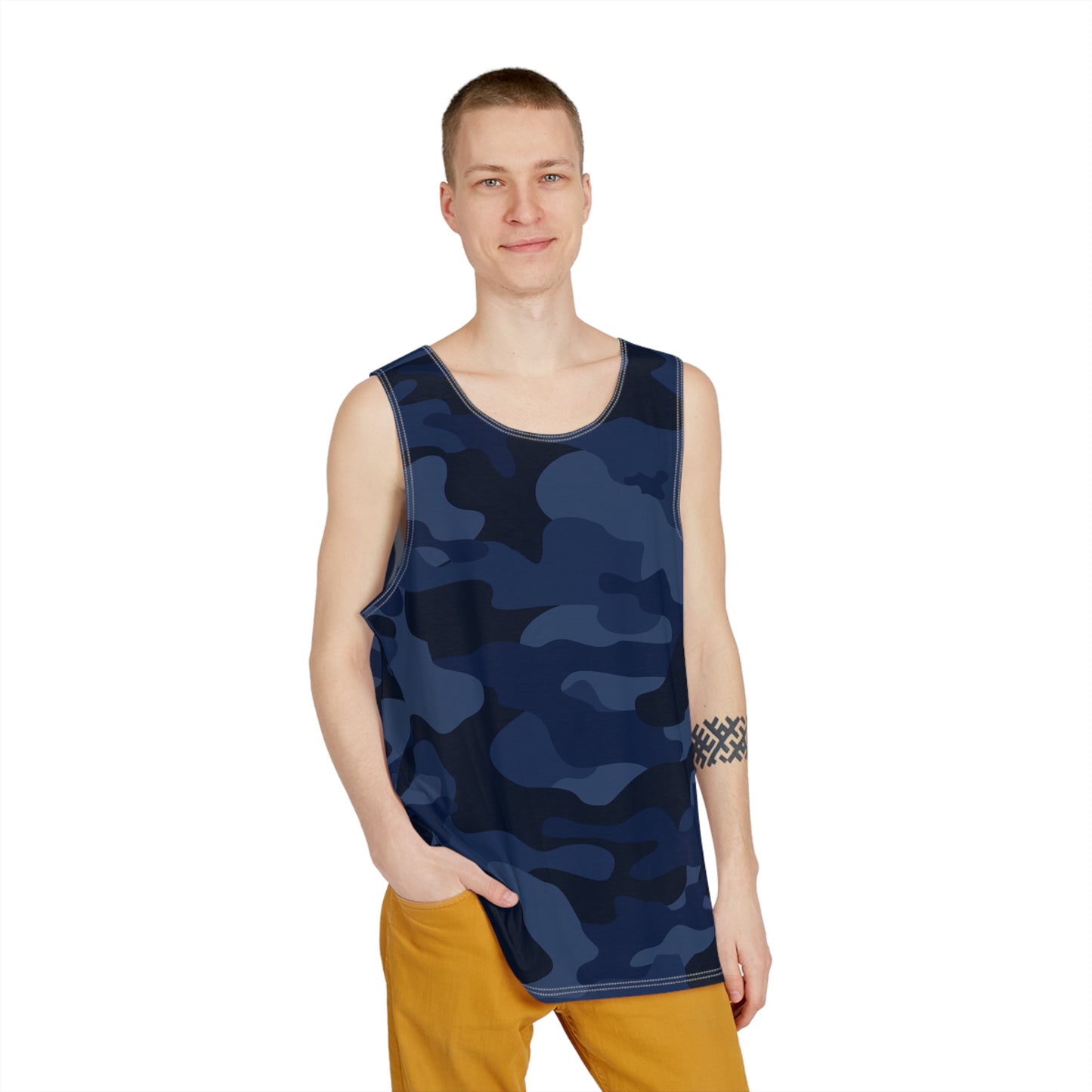 Men's Camo Tank Top | Deep Blue Camouflage | Loose Fit