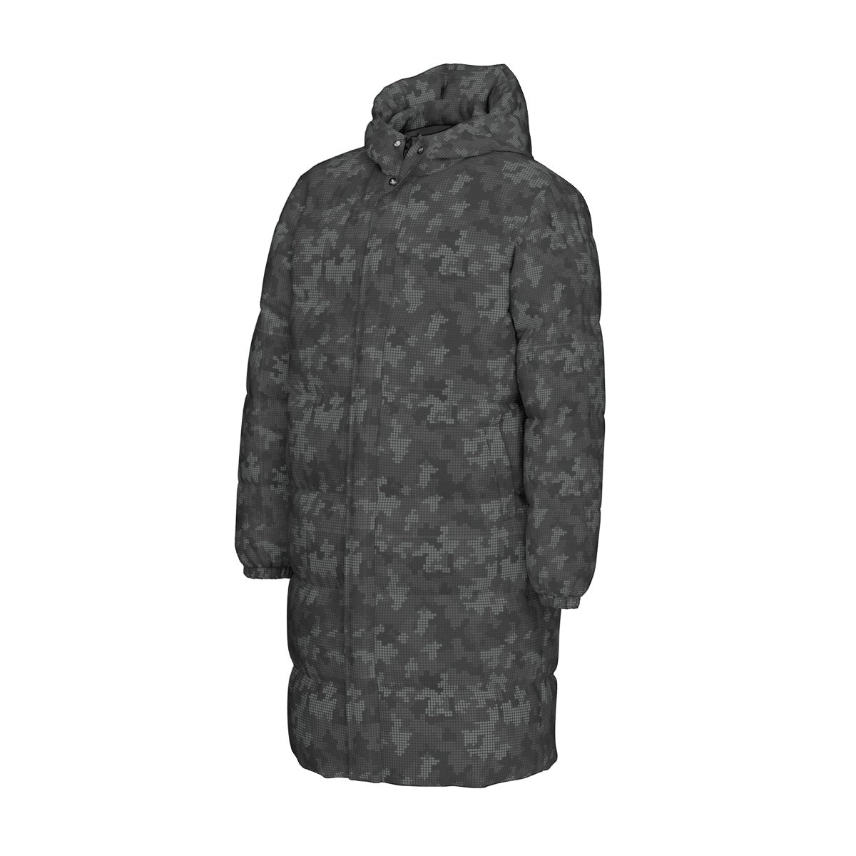 Long Puffer Coat | Unisex | Stylish Black Camouflage