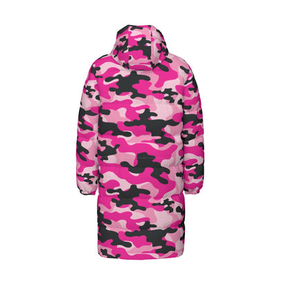 Long Puffer Coat | Unisex | Pink, Candy and Black Camouflage